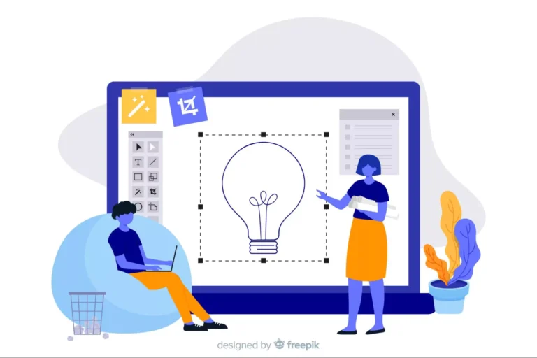 Illustration of two engineers working on a product development process.