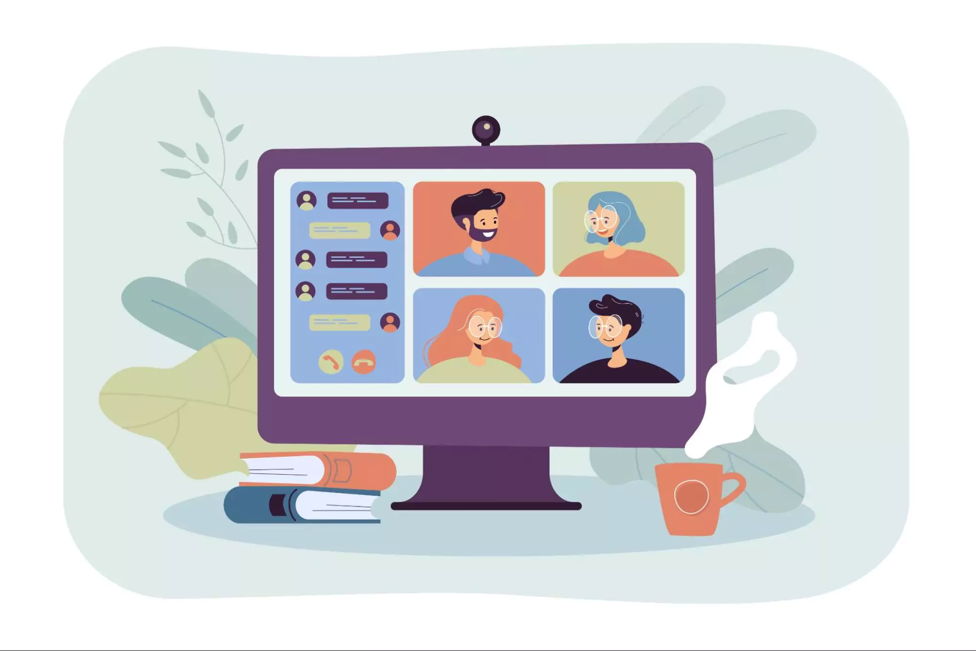 Illustration representing a remote team in communication.
