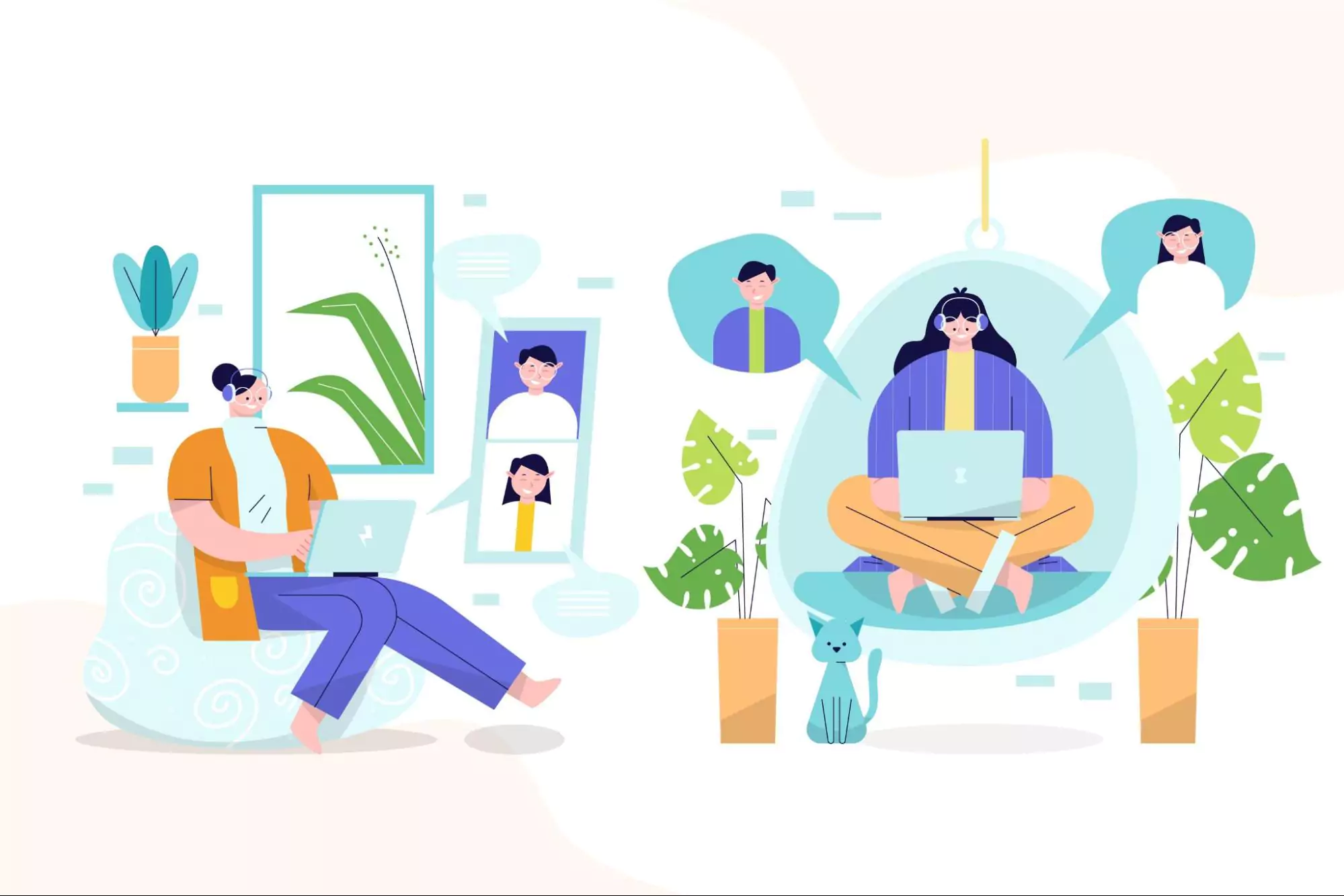 Illustration of remote workers in India overcoming remote team challenges.