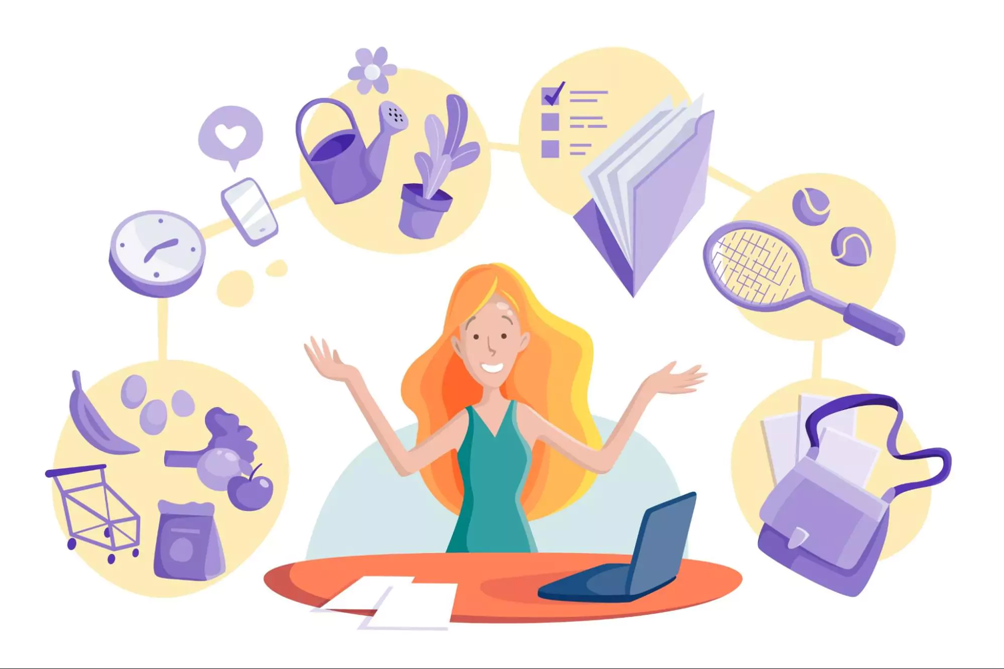 Illustration of a professional juggling between work and life.
