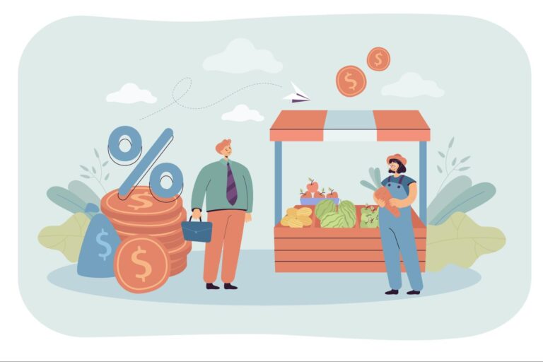 Illustration of two small business owners trying to be successful.