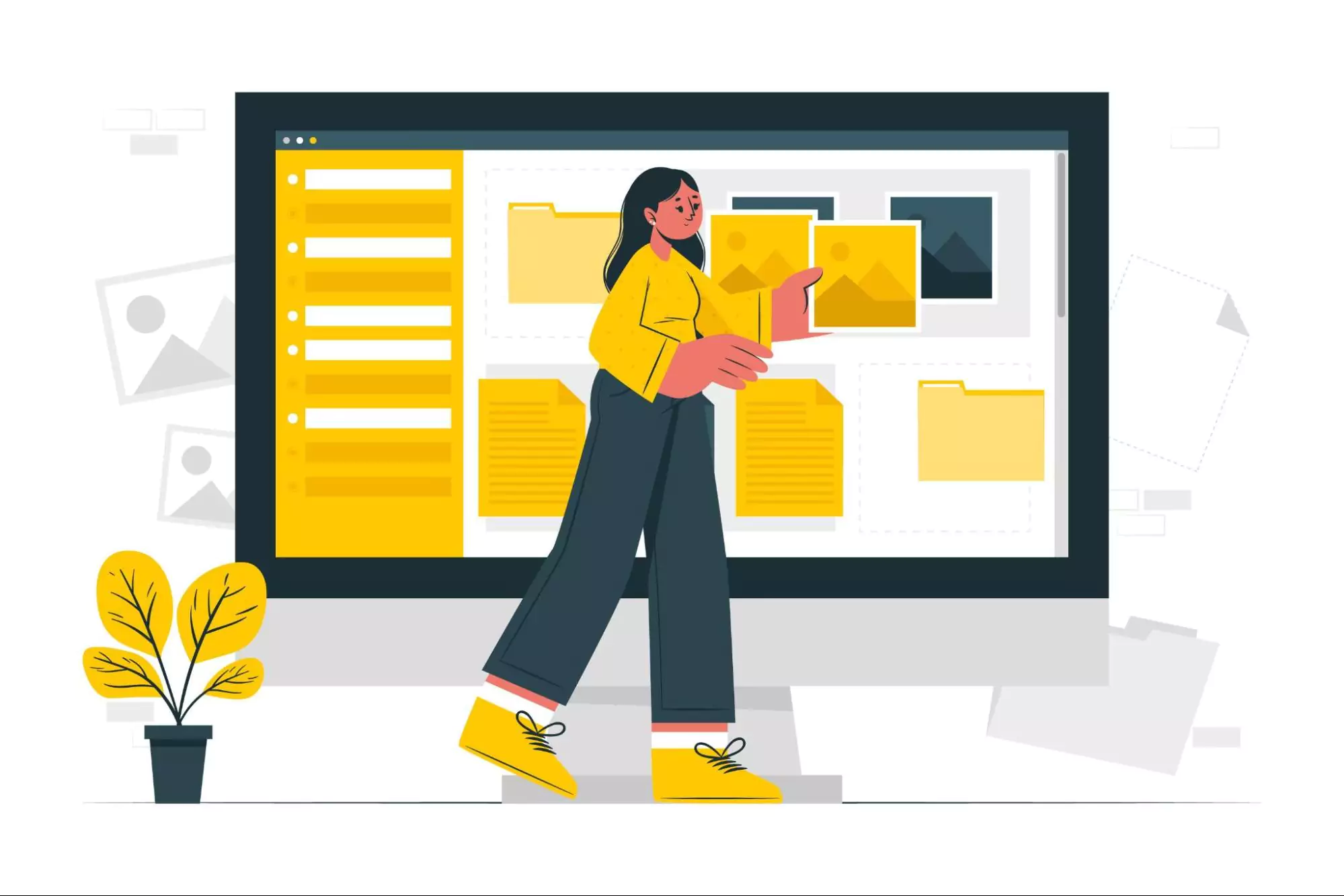 Illustration of an employee working on better file management.