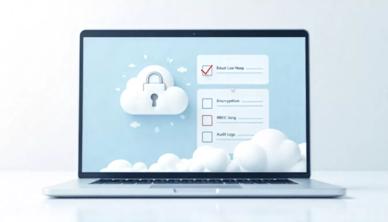 Security checklist for frontend cloud collaboration tools, highlighting encryption, RBAC, audit logs, SSO, SOC 2, ISO 2700,1, and GDPR.