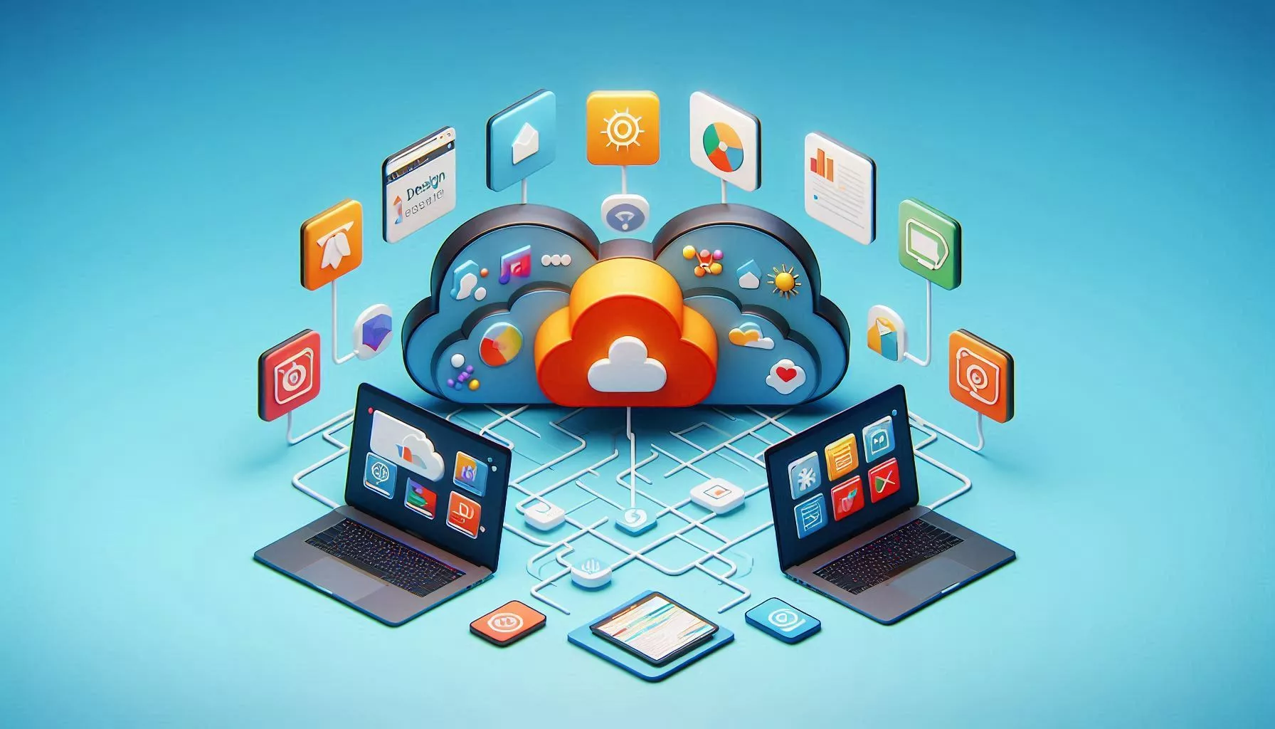 Diagram showing designers, developers and PMs connected to cloud-based frontend collaboration tools in the browser